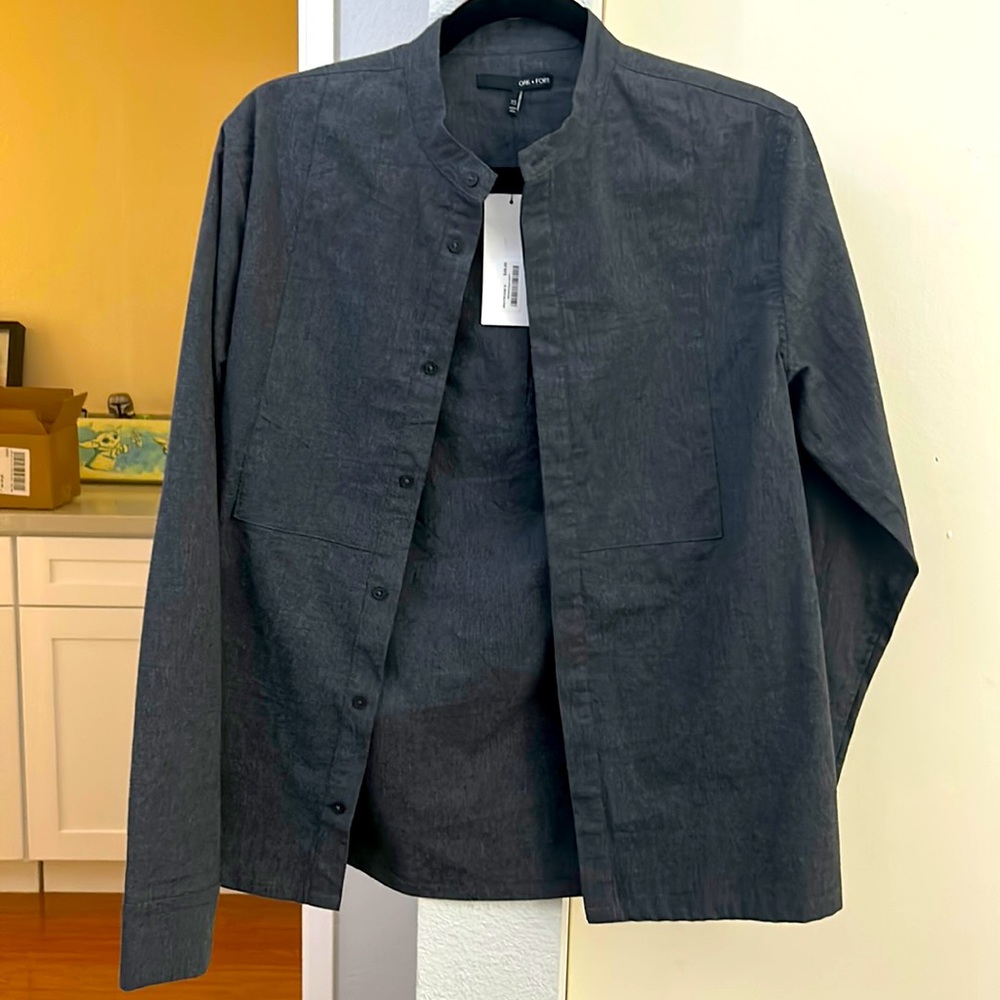 Grey Collarless Shirt from Oak and Fort